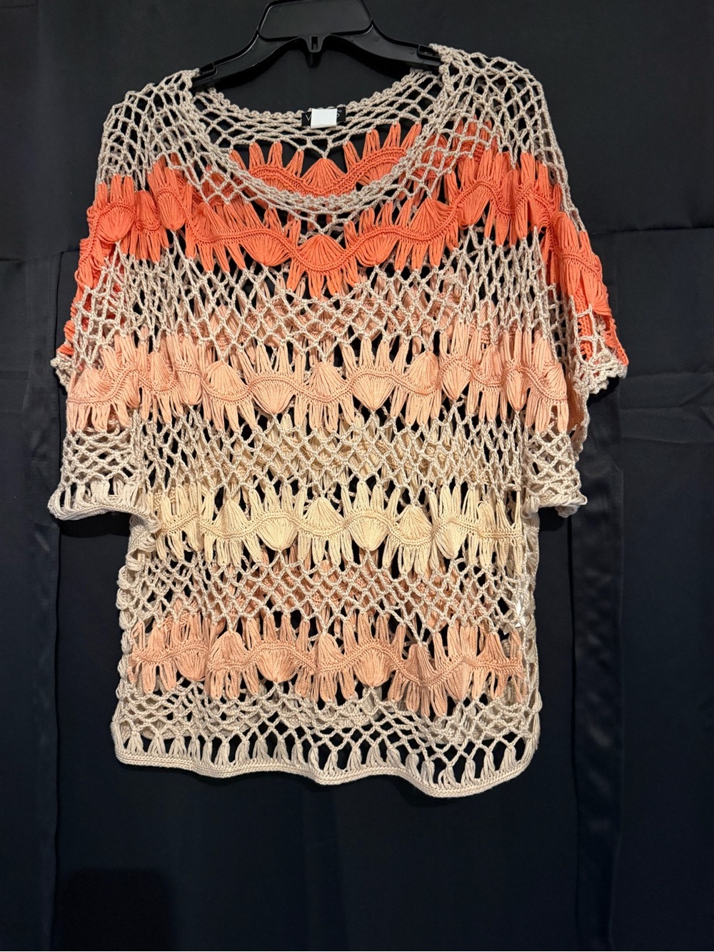 Open-Knit Ombre Crochet Sweater Top - Peach & Cream from Venus